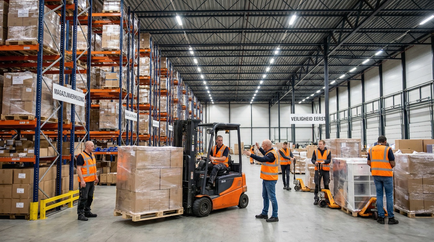 Magazijnverhuizing met heftrucks en professioneel team