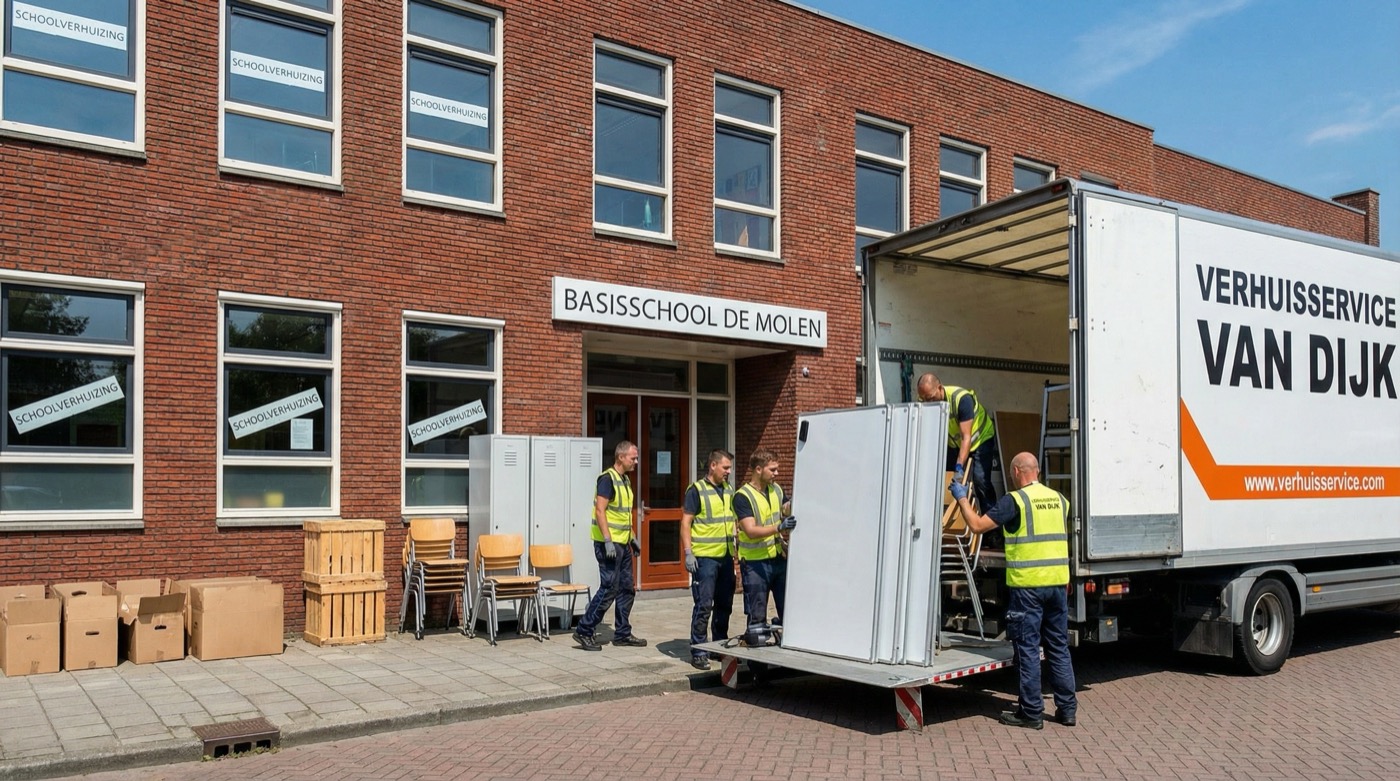 Schoolverhuizing bij Basisschool De Molen met verhuiswagen