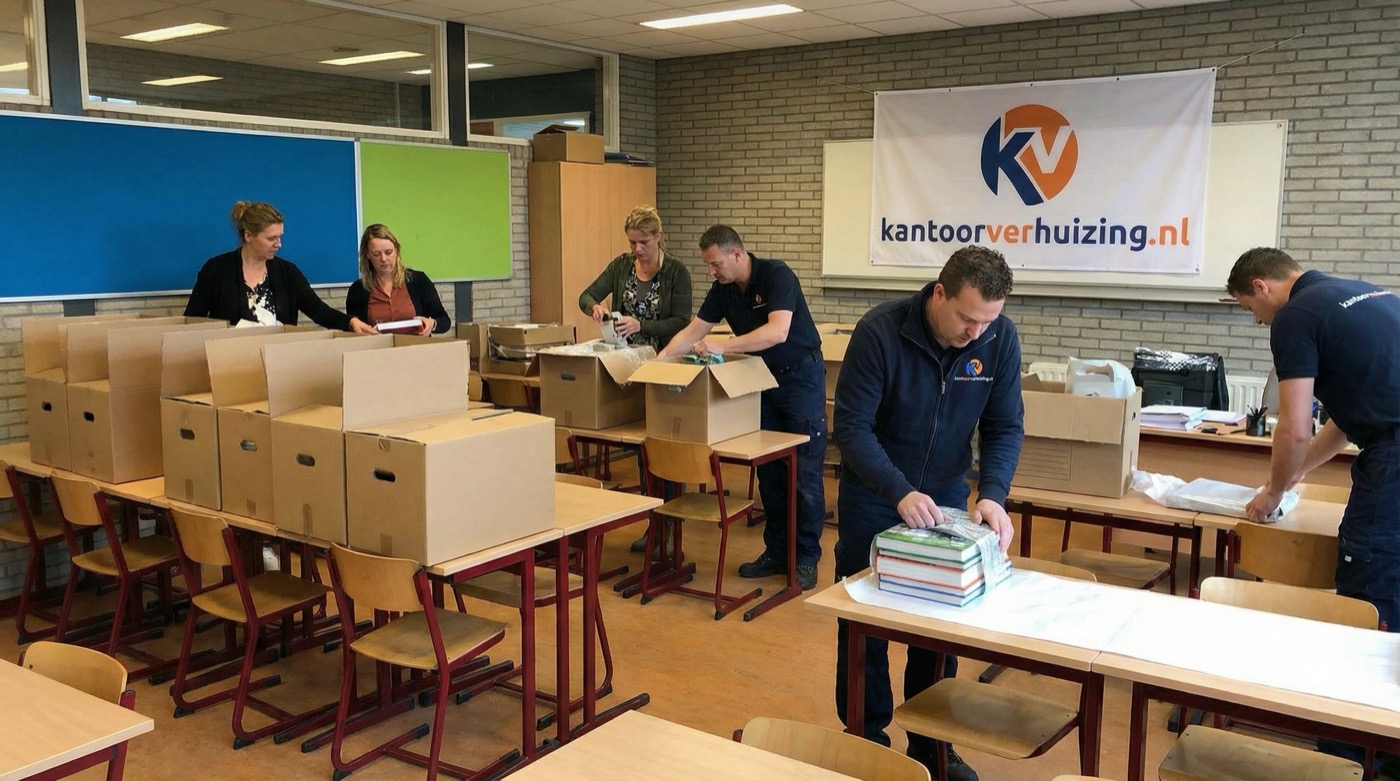 Team pakt lesmateriaal in bij schoolverhuizing met kantoorverhuizing.nl